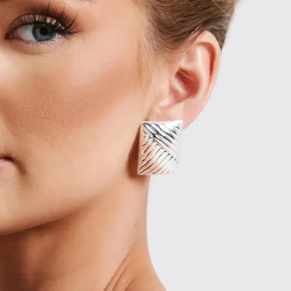 Stainless Steel Silver Color Geometric Square Texture Stud Earrings Multilayer Knot Wing Waterproof Wholesale Exquisite Jewelry