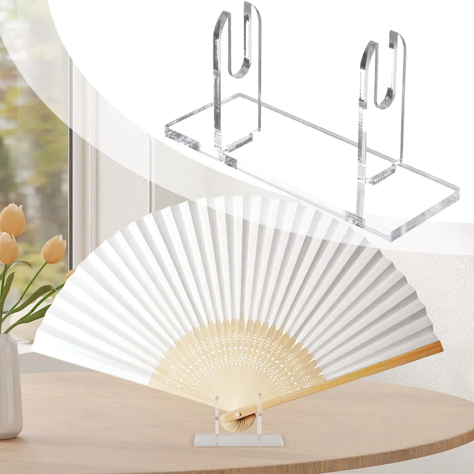 Fan Display Stand Acrylic Hand Fan Holder Clear Folding Cooling Tool Organizer Stage Performance Props Rack  for Store Home