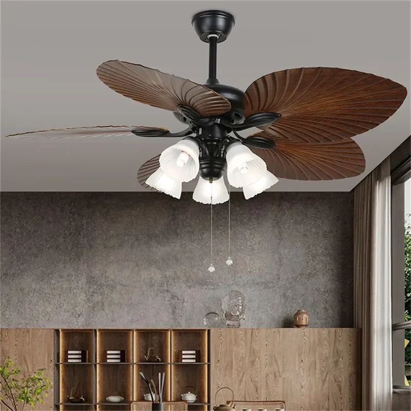 APRIL European Luxury LED Fan Light American Retro Living Room Restaurant Bedroom Ceiling Fan Light Remote Electric