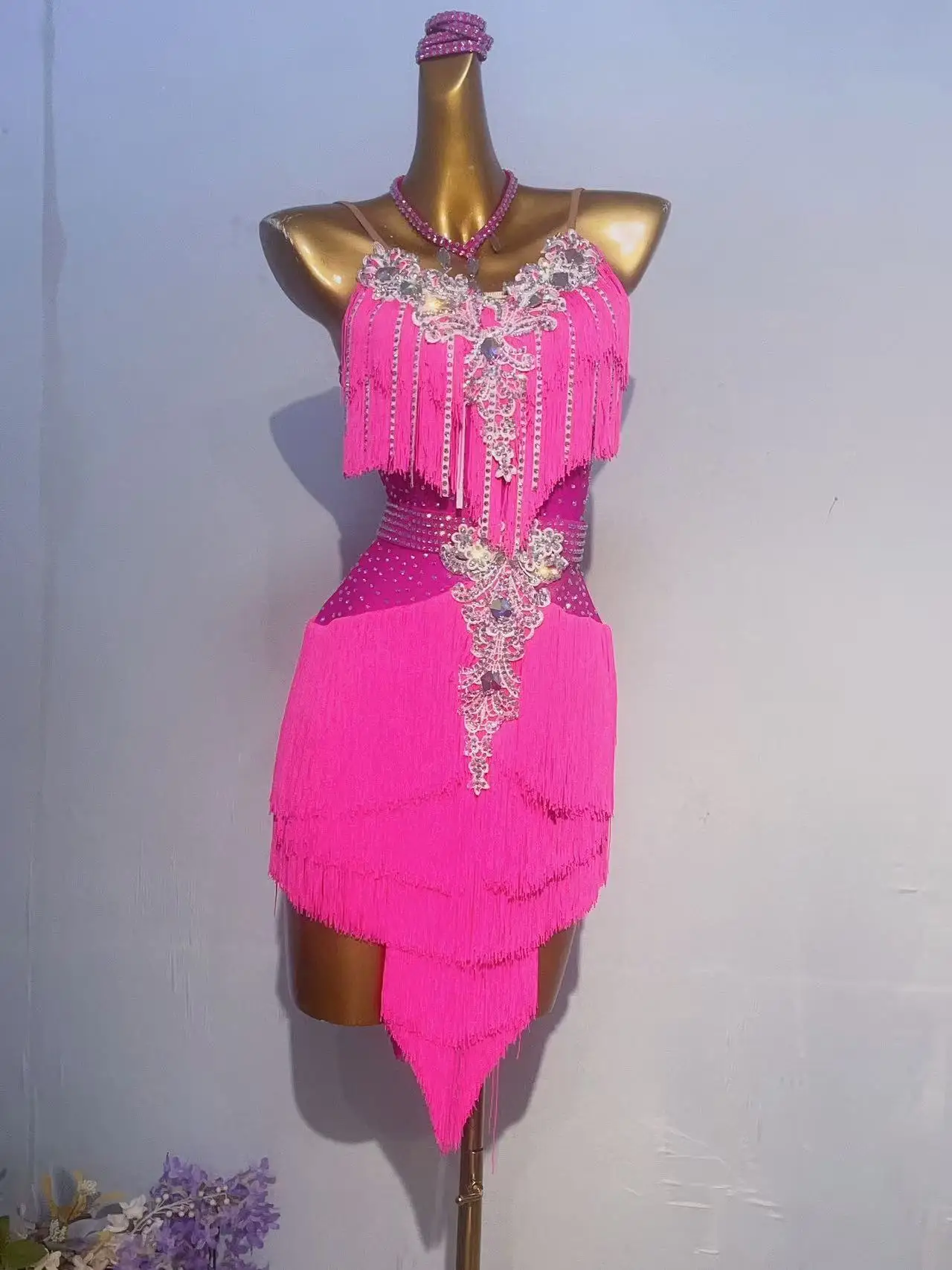 Latin Dance Dress Pure Color Women's Girls' Performance Training Sleeveless High Chiffon Spandex