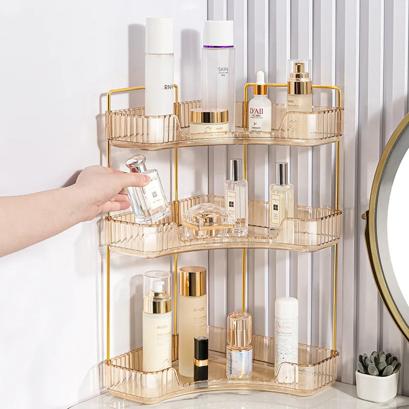 Bathroom Corner Storage Shelf Kitchen Home Organizer Rack Acrylic Makeup Lipstick Skincare Shampoo Tabletop Holder 2/3 Layers 5