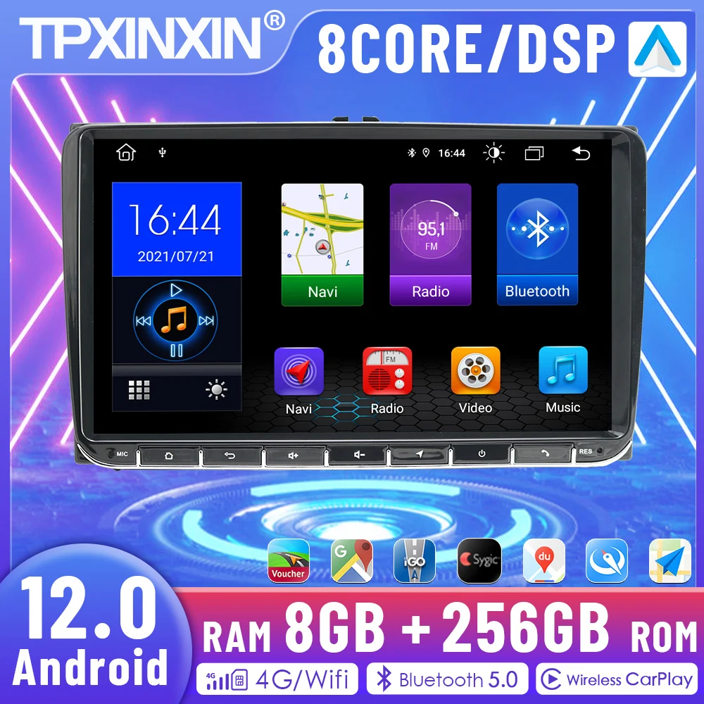 

Автомагнитола 2 Din, мультимедийный видеоплеер 9 дюймов для Volkswagen Gps Navi Stereo 4G Rds Dsp Carplay Android 12,08 ГБ + 256 ГБ