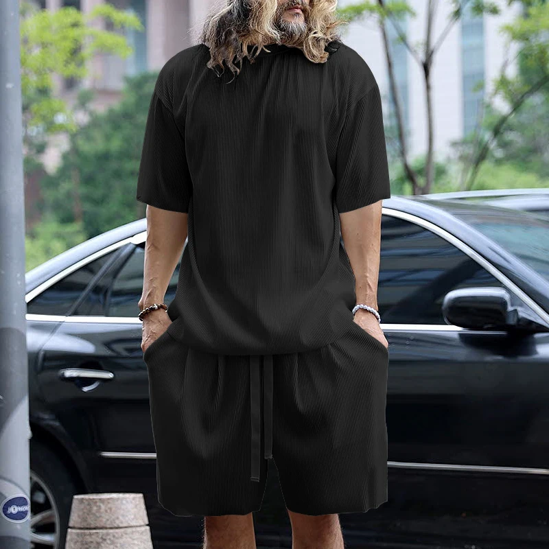 2024 Summer European-style Fashion Suit For Men's Loose Plus Size Breathable Comfortable Short Sleeve Shorts Two-piece Set