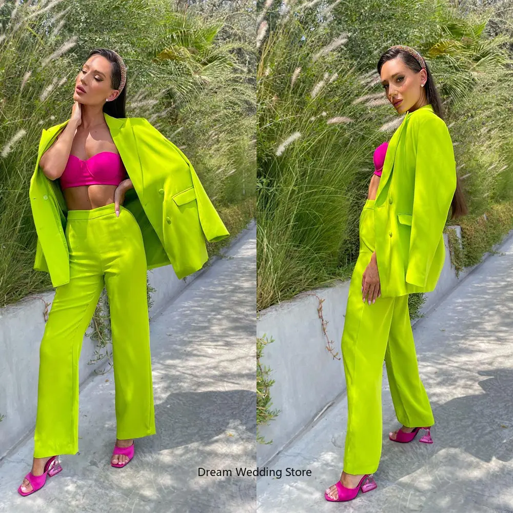 

Fashion Green Women Suits Double Breasted Long Sleeve Blazer + Flare Trousers 2 Piece Set Formal Party Prom Dress Custom Made