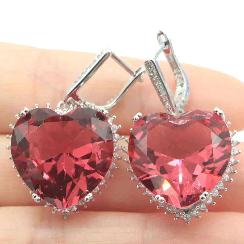 17g Customized 925 SOLID STERLING SILVER Earrings Pretty Heart Shape Pink Morganite Smoky Topaz Peridot Violet Tanzanite CZ Wome