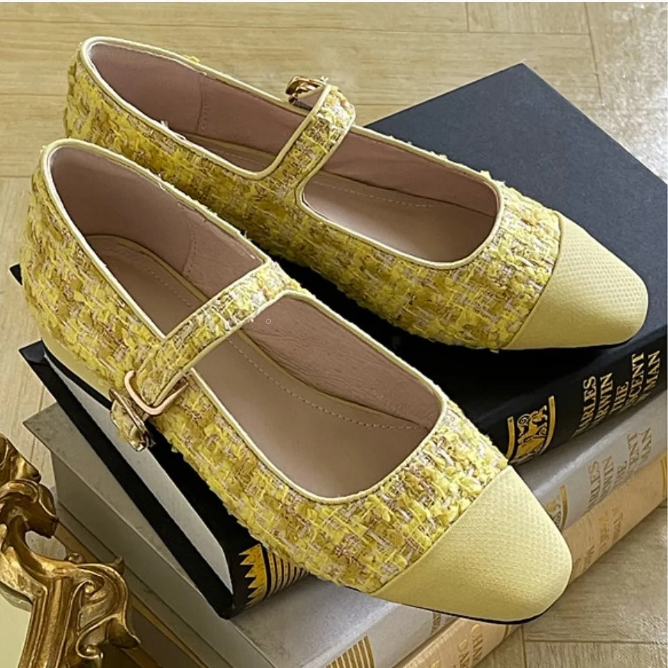 

French Style Mary Janes Women Flats Elegant Ladies Weave Shoes Spring Autumn Vintage Low Heel 3cm Patchwork Flat Shoes