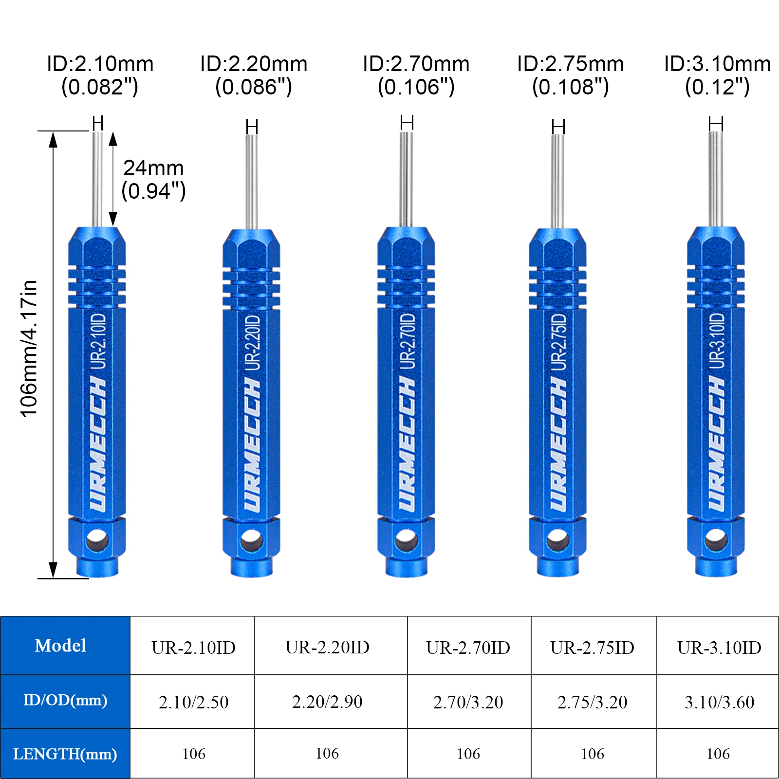 URMECCH 5pcs 핀 추출기 터미널 제거 도구 키트 JST/AMP/Molex 소켓 커넥터 암수 커넥터 튜브 유형