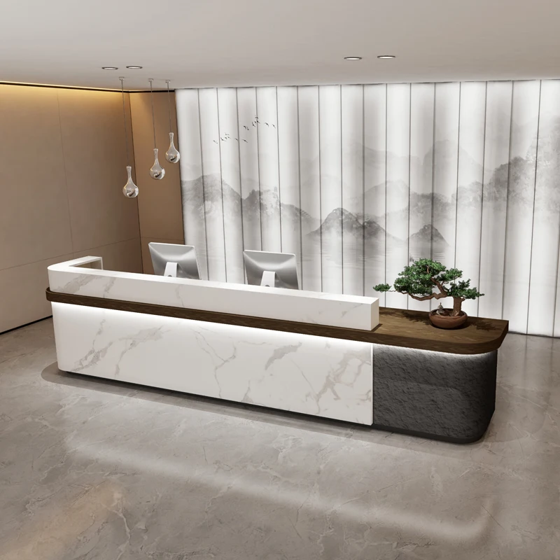 

Clinic Wooden Reception Desk Luxury Hotel Podium Premium Shopping Reception Desk Display Mostrador Oficina Commercial Furniture