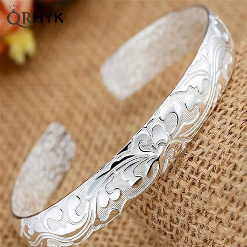 Silver Plated Bezel Open Bangle Bracelet Jewelry Women Female Models Blossoming