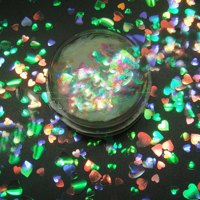 Glitter Nail Art Illuminated Iridescent Rainbow Hearts Shape Nail Sequins Flakes Mix Shining Glitters Acrylic Gel Decoration