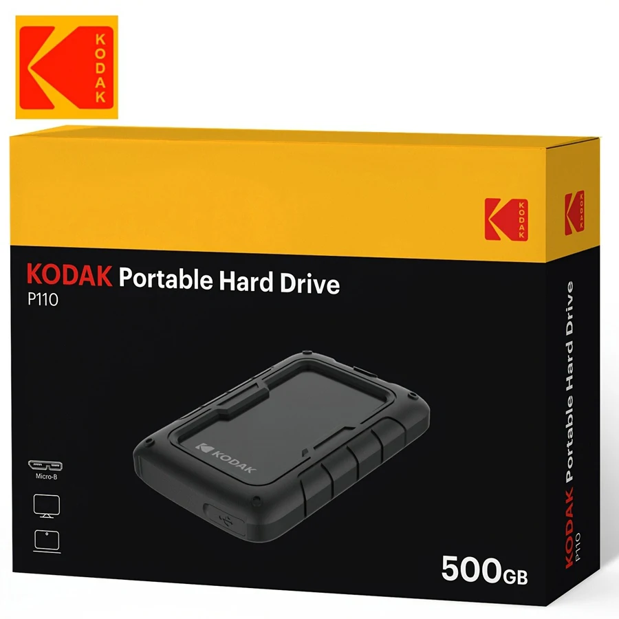 Kodak taşınabilir harici sabit disk PHDD, USB 3.0'u destekler, isteğe bağlı 500 GB/1 TB/2 TB kapasite