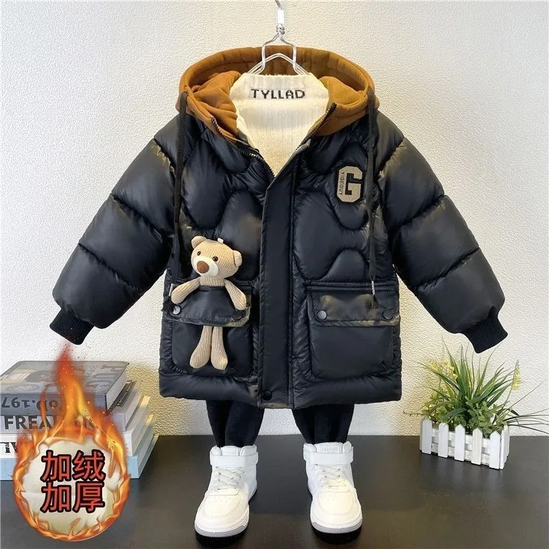 

Boys Down Jacket Winter Thick Warm Plus Velvet Hooded Coat Kids Cotton-Padded Parka Snowsuit Outdoors Sport Clothing 3-10 Years