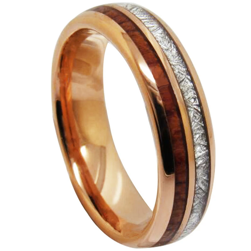 

New Tungsten Carbide Ring Electroplated Rose Gold Inlaid With Mahogany And Silver Wire Ring For Men Women Wedding Party Jewelry