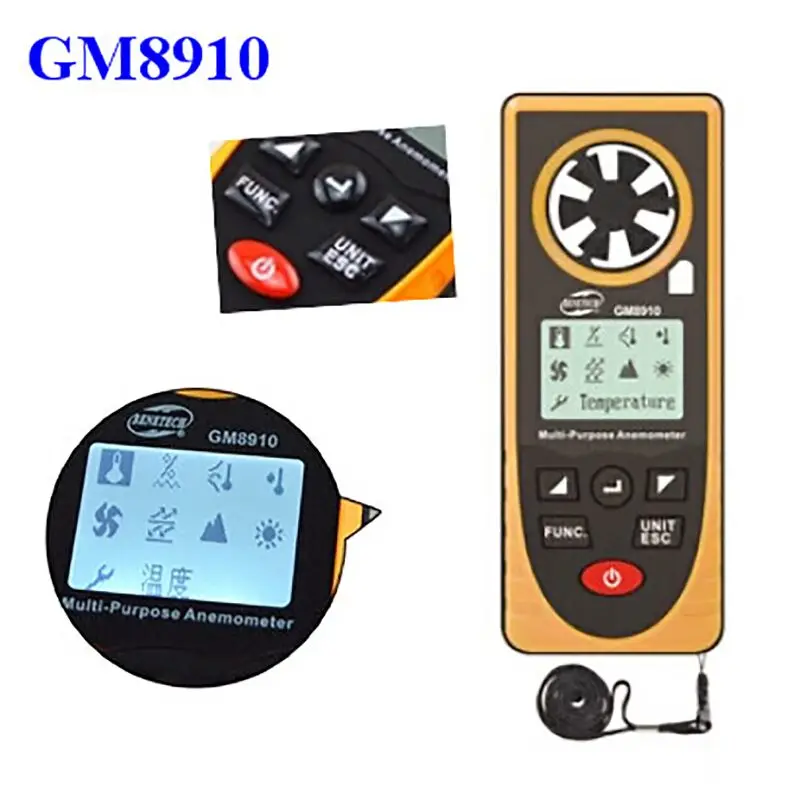Gm8910 Multifunctional Digital Anemometer Wind Chill Dew Point