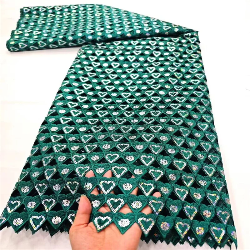 

2024 Green High Quality African Tricolor Water Soluble Fabric Nigerian Sequins Guipure Cord Lace for Sewing Women Dresses Pink