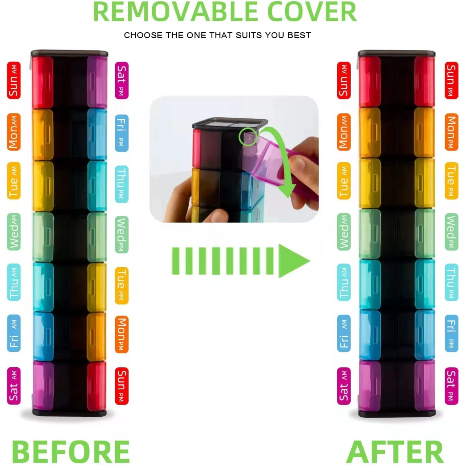 Extra Large Double-Sided Pill Organizer Extra Large Compartments Pill Case 7 Days Pill Dispensers BPA Free Travel-Friendly