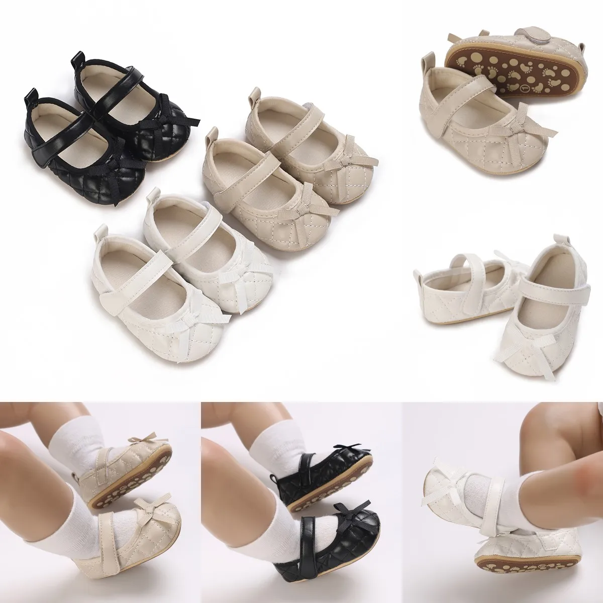 

Newborn Baby Shoes Baby Boy Girl Shoes Girl Classic Bowknot Rubber Sole Anti-slip PU Dress Shoes First Walker Toddler Crib Shoes