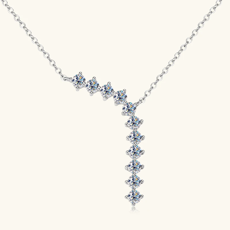 Lnngy-Collier en forme de Y en argent regardé 925 pour femme, Moissanite 3mm, pendentif pompon, tempérament, clavicule JOJewelry