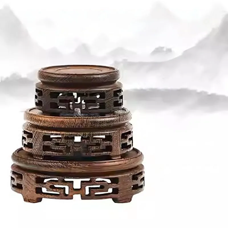 Chicken Winged Wood Round Tea Pot, Buddha Statue, Vase, Flower Pot, Strange Stone, Solid Wood Bracket, Redwood Base