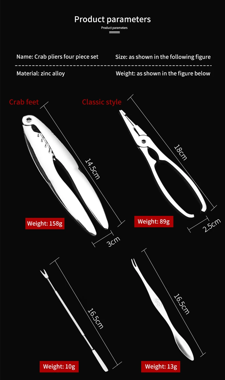 Jeu De 6 Outils Pour Crabots (outils De Crabe) En Acier Inoxydable - Avec Boîtier De Rangement