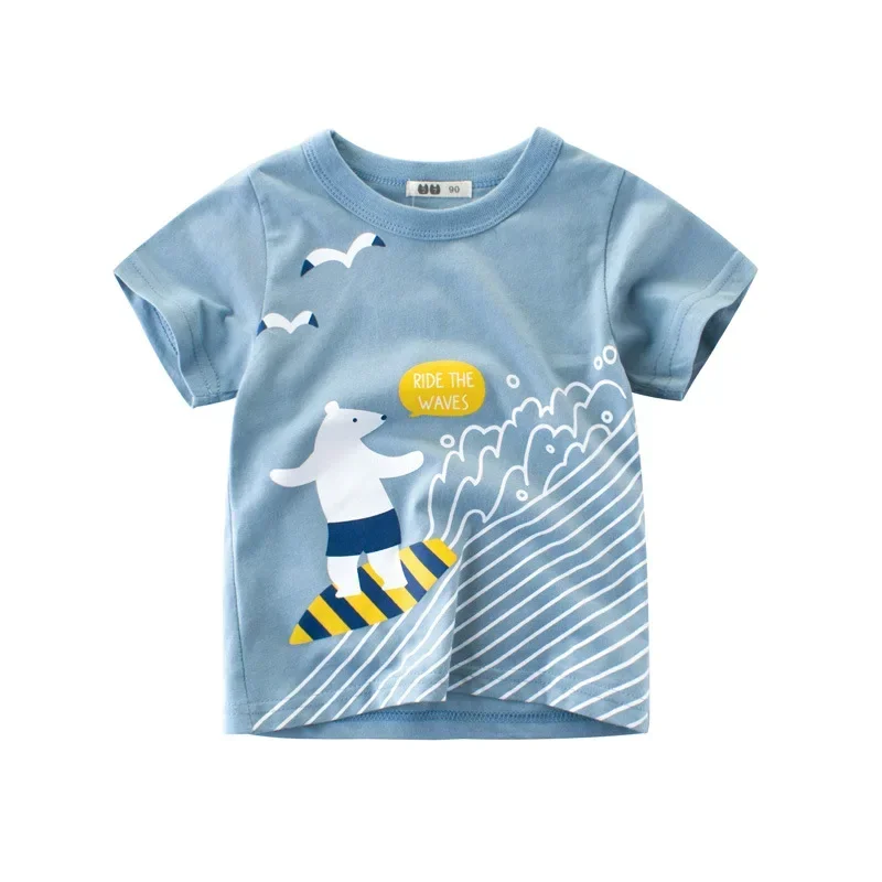 Children T Shirt Cotton Cartoon Bear Short Sleeve Kids Clothes For Boy Casual Top Tee 2-10Y