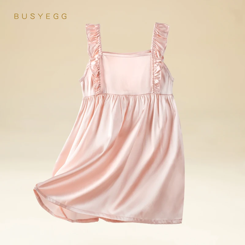 

Sweet solid color pink silk suspender nightdress girls' home skirt girls' baby short dress summer thin nightgown