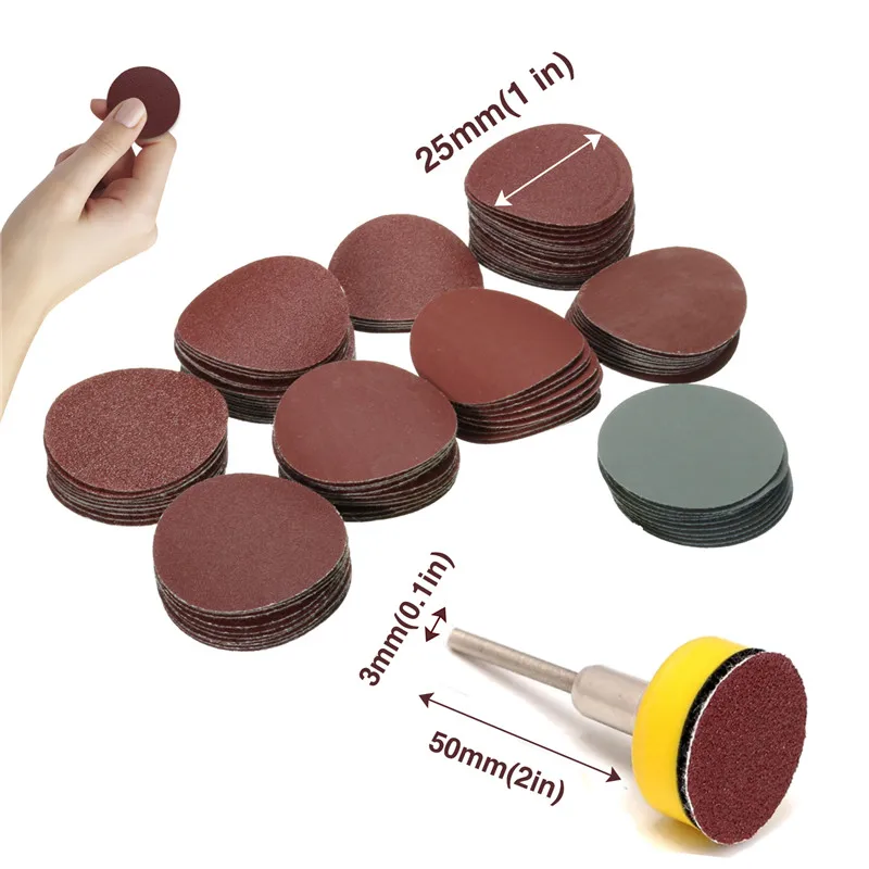 

100pcs 25mm/1inch Sandpaper + 1pcs 1inch Hook Loop Backer Plate 1/8inch Shank + 1pcs Loop Sanding Pad Abrasives Mixed Polishing