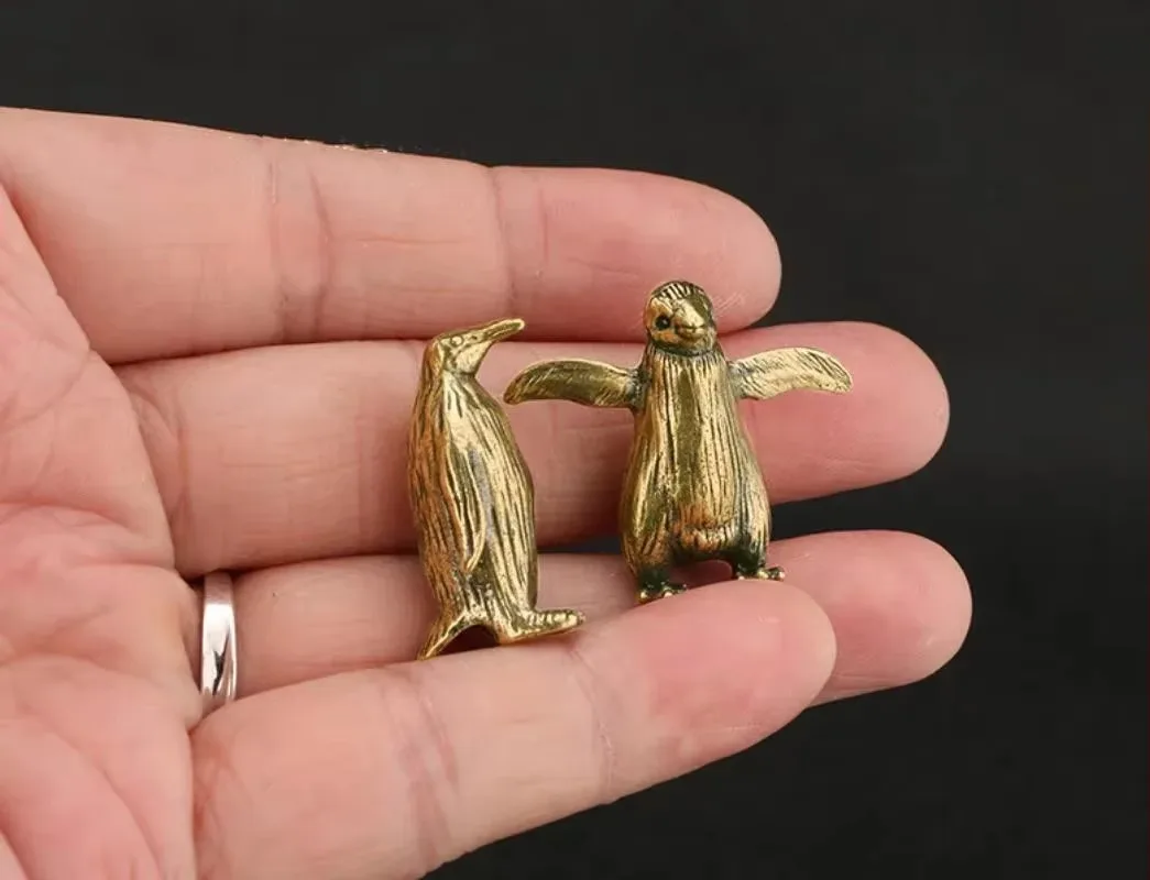 Pure Copper Antarctic Penguin Figurine Miniature Figurine Desk Ornament Tea Pet Paperweight Vintage Decorative Crafts