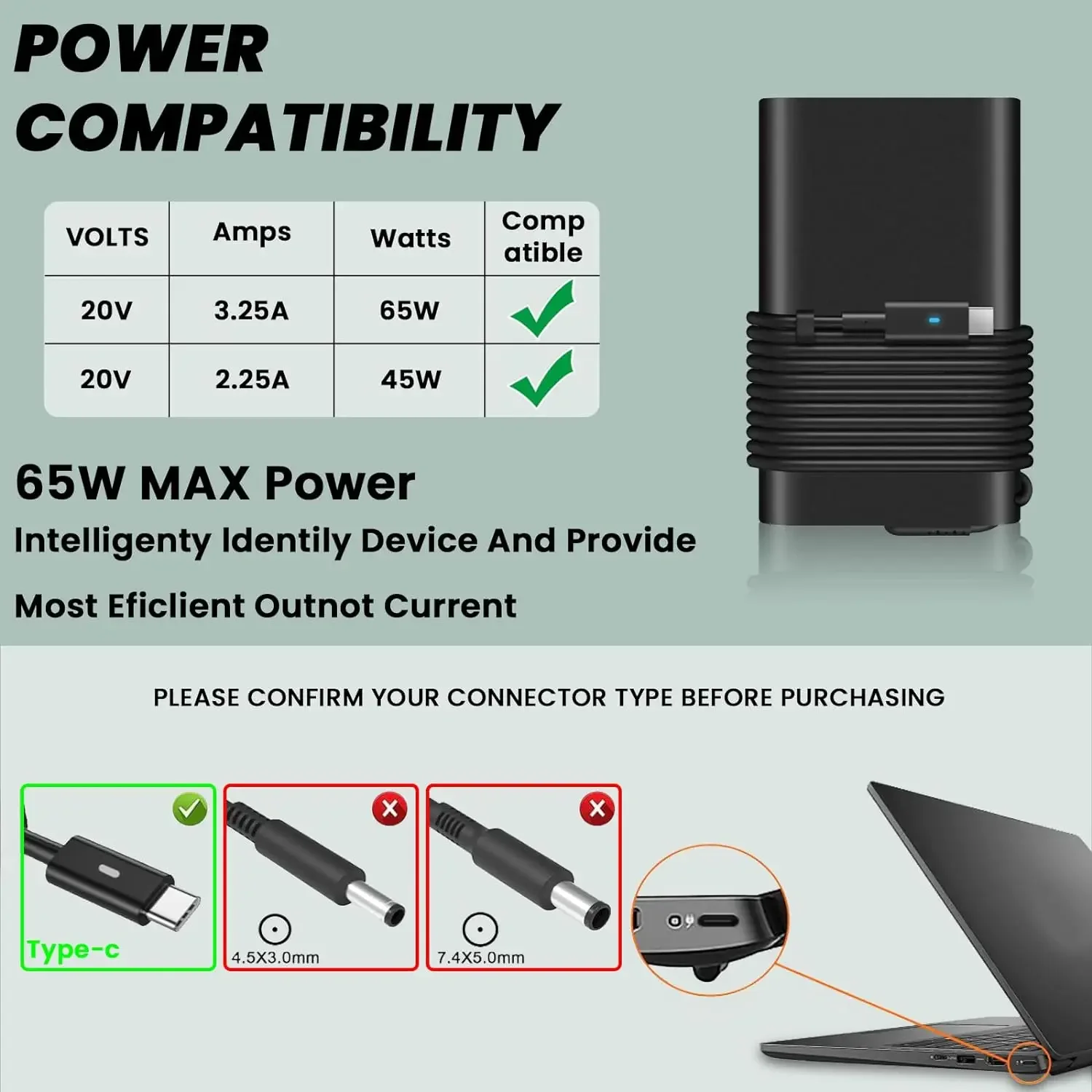 Laptop ac Adapter Charger para Dell Latitude Robusto Extremo 20v 3.25a 65w 5430 7430 9430 5330 5530 7330 7530 9330 5410 5420 5480 - Imagem 5