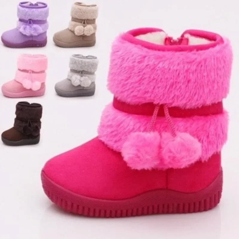

Kids Girls Snow Boots New 2024 Winter Comfortable Thick Warm Kids Boots Plush Cute Boys Cotton Boots Non-slip Princess Shoes