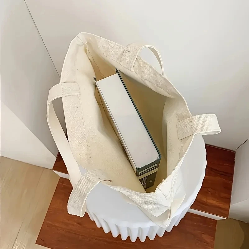 Canvas-Tragetasche mit Liebesmuster-Aufdruck, praktische Aufbewahrungstasche zum Ausgehen, Reisen, Einkaufen, Freizeittaschen, weiße Canvas-Tasche mit Blumenmuster – Detail 9