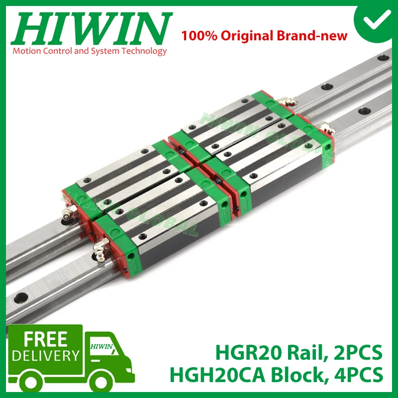 Original HIWIN Linear Guide HGR20 200 300 400 500 600 700 800 900 1000 1100 1200 1500mm Rail HGH20CA Carriage Slide CNC Router