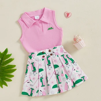 Girls 2-Piece Set with Ruffle Sleeve Tank Top and Floral Print Pleated Skirt for Summer Toddler Outfit Collection 1