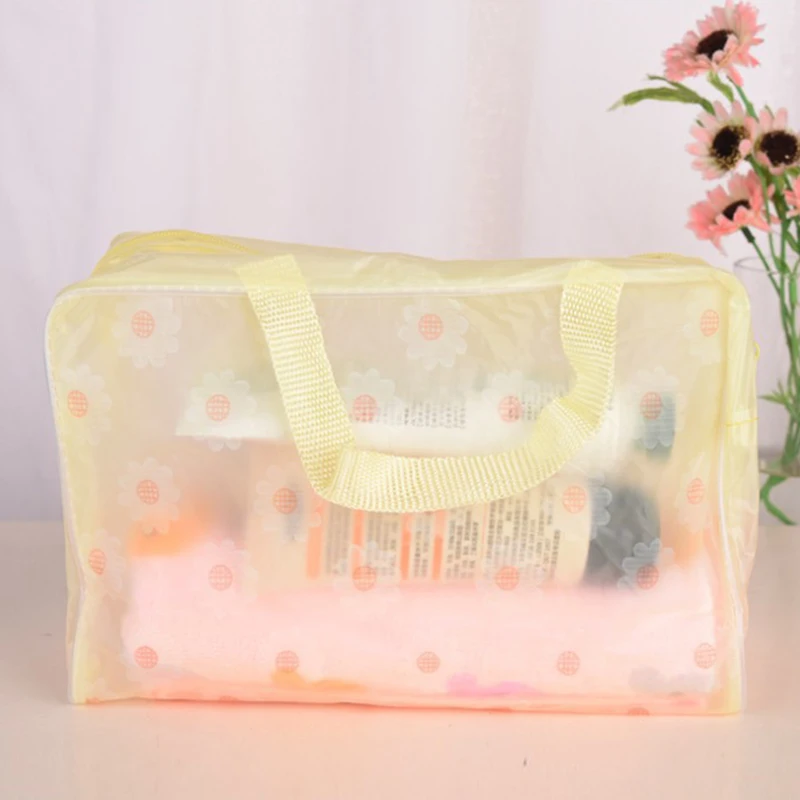 Floral PVC Transparent Cosmetic Bag Clear Makeup Bag for Women Girl Waterproof Zipper Beauty Case Travel Toiletry Bags Handbag