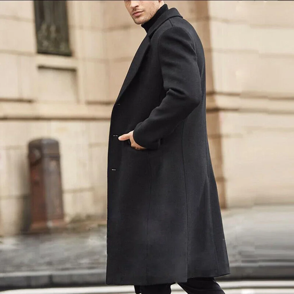 Korean Fashion Men's Loose Casual Single-breasted Coat Autumn and Winter Fashion Warm Long Sleeve Woolen Coat 2023 Mens Coat