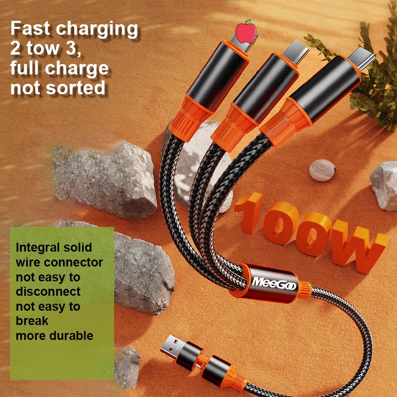 MeeGoo 5A 120W 3 in 2 고속 USB C 케이블 화웨이/아너용 리트랙터블 휴대용 마이크로 USB 타입 C 충전 케이블 아이폰 삼성용