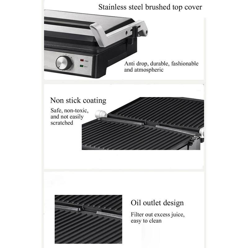 PBOBP Steak Machine Household Grill Double-sided Constant Temperature Iron Plate Barbecue Meat Machine Electric Panini Grill 4