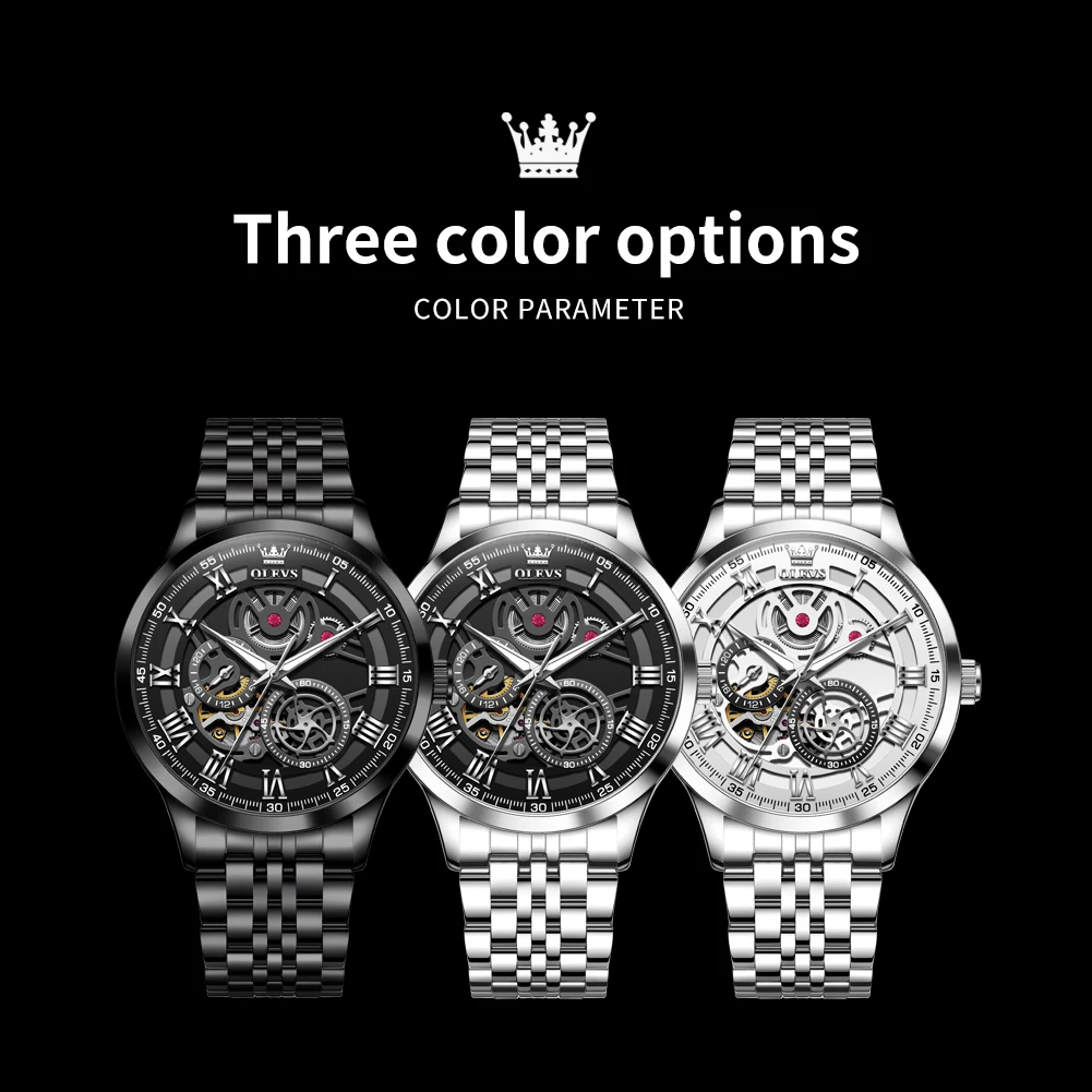 OLEVS 7076 ساعة رجالي ساعة ميكانيكية أوتوماتيكية م...