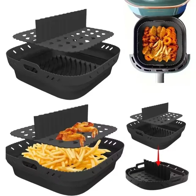 Silicone Air Fryer Tray with Divider Plate Reusable Non-Stick Baking Mat for Oven Fried Chicken Dishwasher-Safe Silicone Air Fryer Tray with Divider Plate Reusable Non-Stick Baking Mat for Oven Fried Chicken Dishwasher-Safe