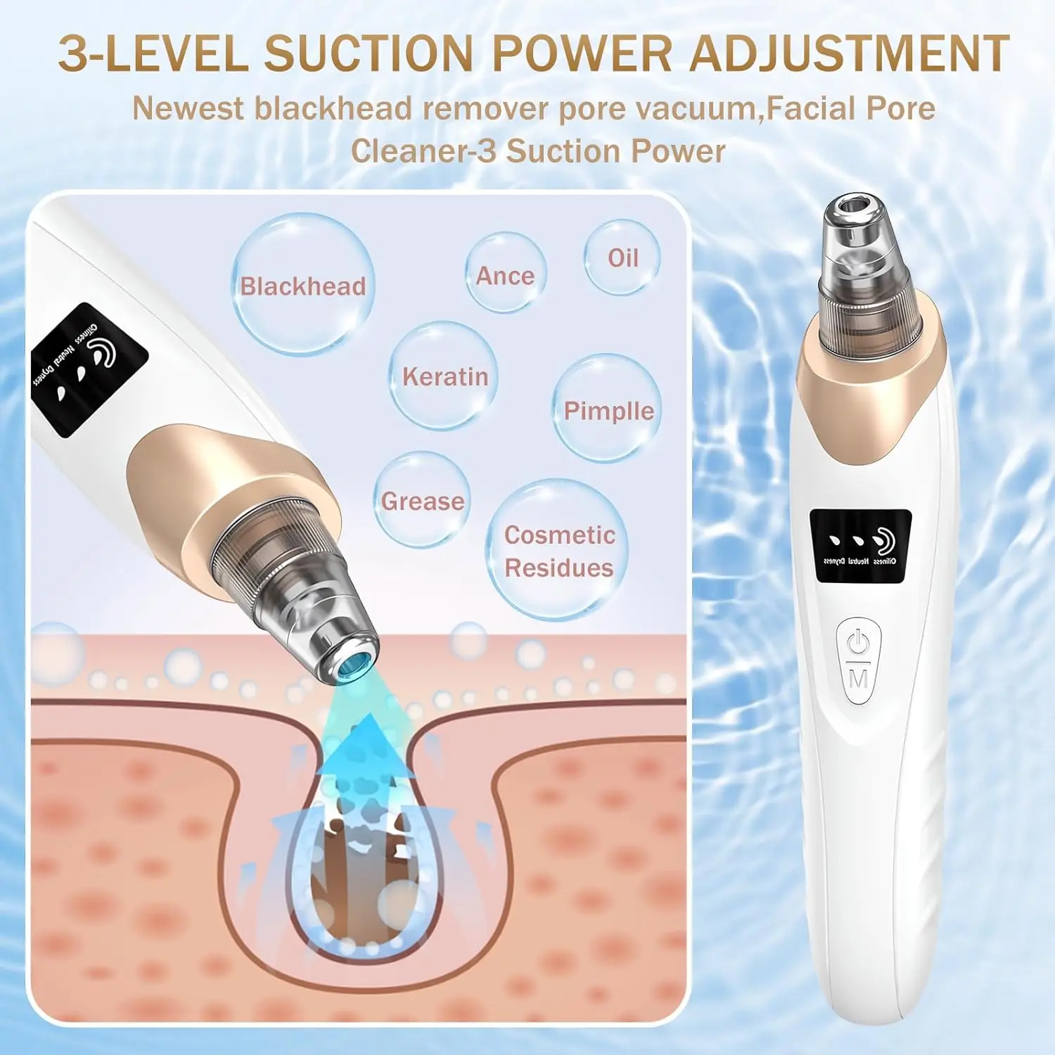 Electric Blackhead Remover Pore Vacuum Kit Blackhead Extractor Tool with 3 Suction Level 5 Probes Suitable for Women and Men