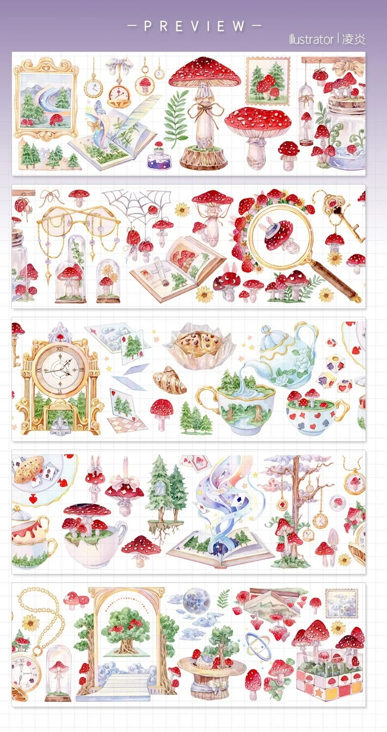 1 loop Shadow New Fairyland Adventure PET Tape Mushroom Fairy Tale Landscape Collage |