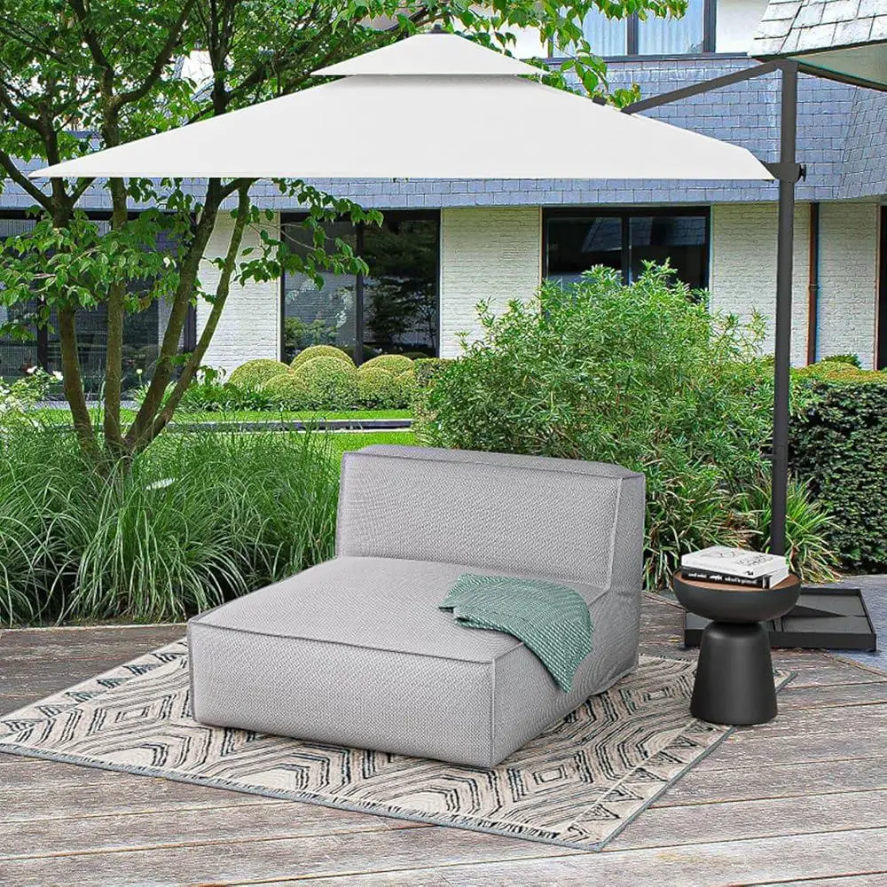 Comfortable Outdoor Chaise Lounge Chair 2 Persons Water Repellent Reclining Lounge Chair with Side Pocket Garden Pool Sunbathing 4