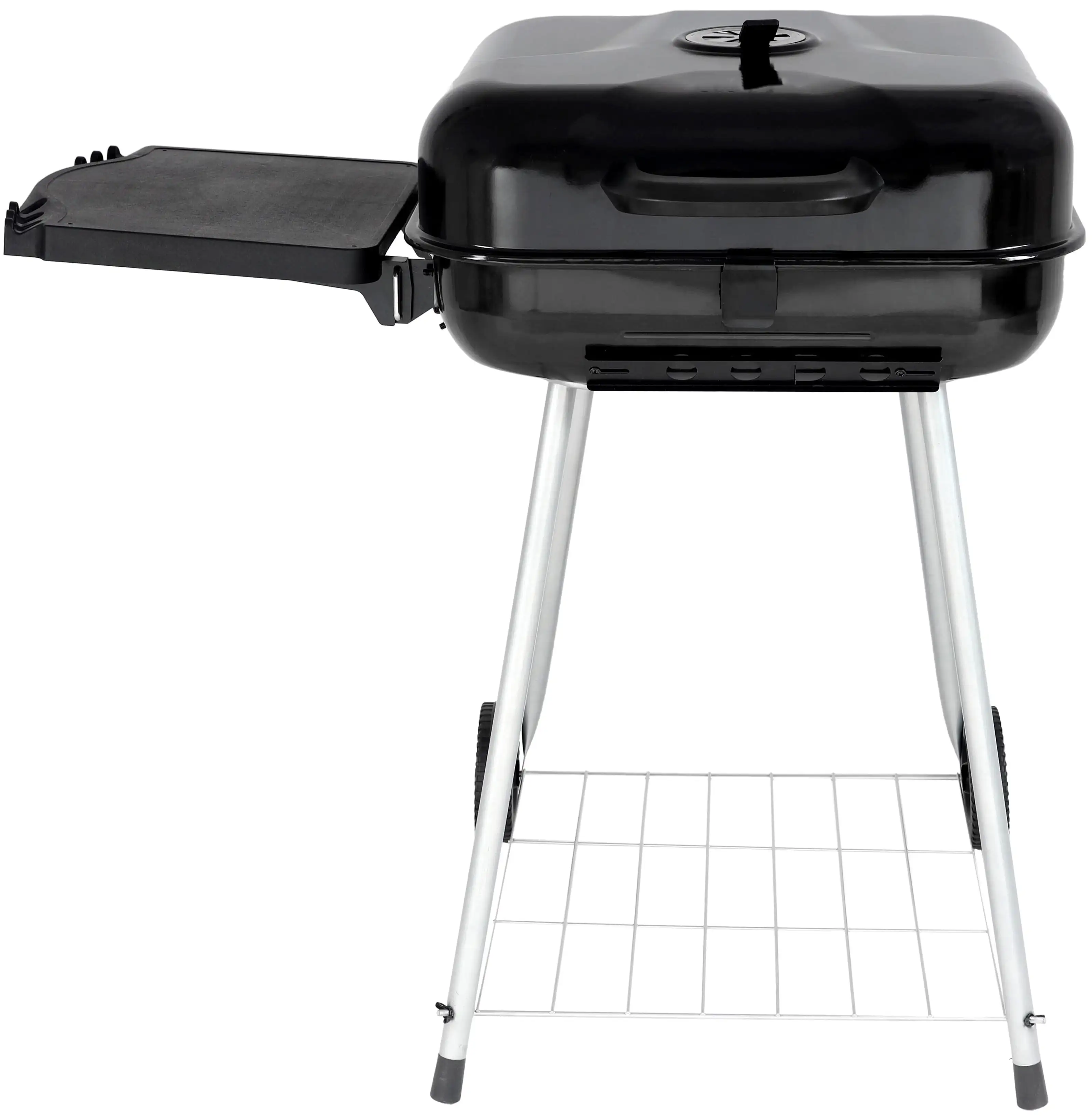 

Square Charcoal Grill with Foldable Side Shelf, Black