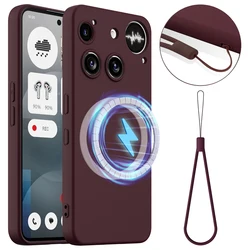 Magnetic Soft Silicone Protective Phone Case with Microfiber Lining and Strap for Nothing Phone (3) (Wine red)
