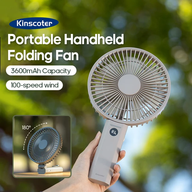 Ventilateur portable à main 3600mAh, ventilateur de bureau pliable multifonctionnel rechargeable, 100 vitesses avec écran LED pour les voyages en plein air 1