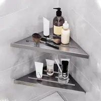 Non Perforated Bathroom Corner Shelf Carbon Steel Wall Mounted Tripod Basket No Drill Space WC Bath Shampoo Wall Shelf 2