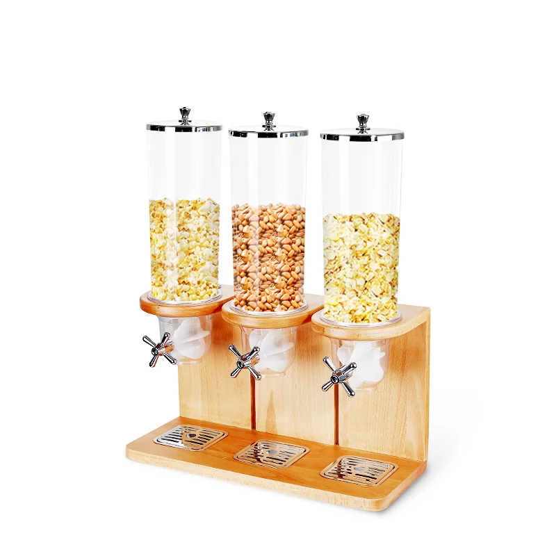 

Solid Wood Base Cereal Dispenser Meal Knob Wheat Machine Cereals Oatmeal Jar Double Three Head