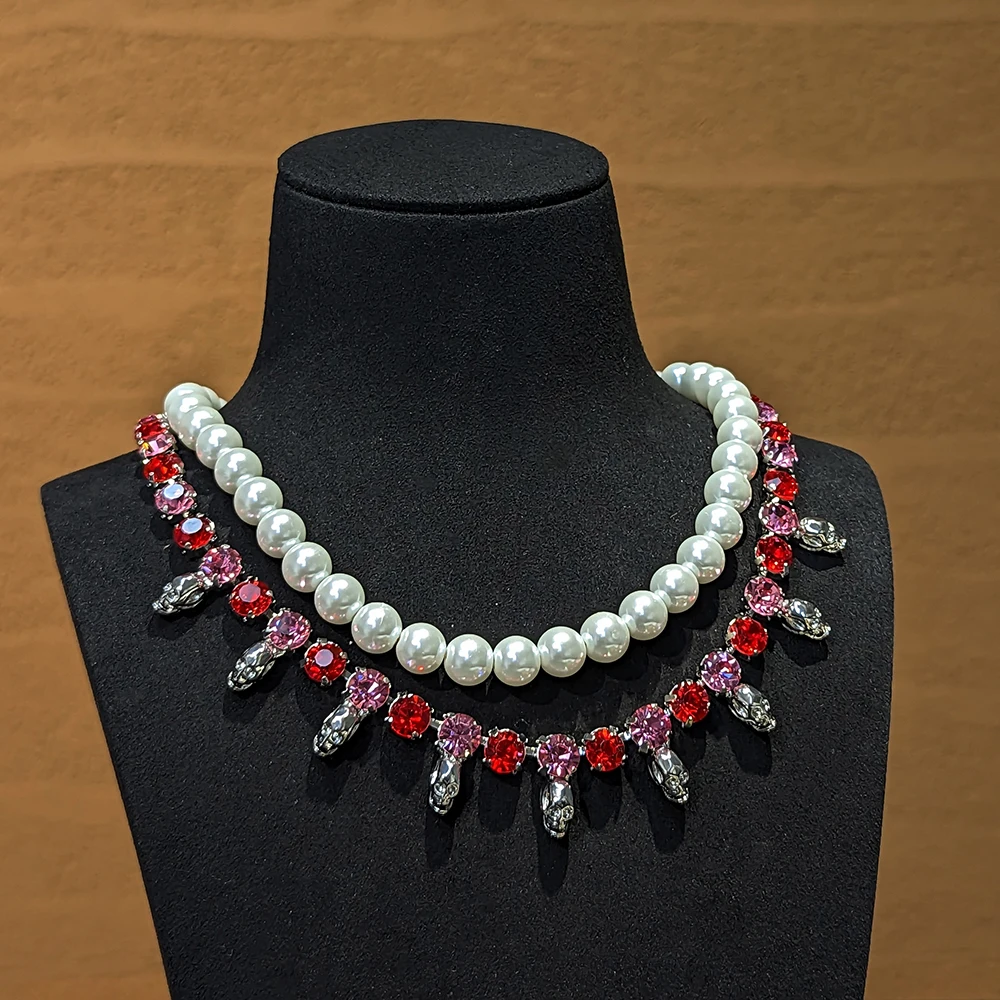 

Amorita boutique Skull and bones fashion pearl double necklace