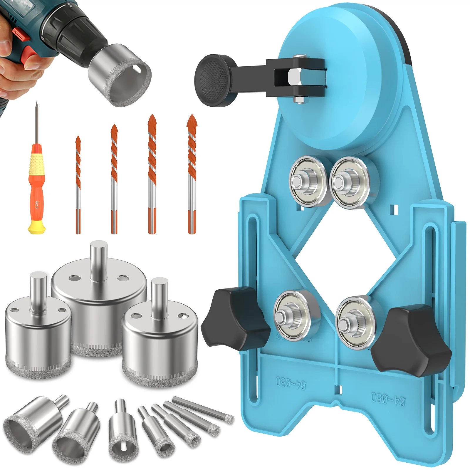 

Diamond Hole Saw Kit Adjustable Hollow Drill Hole Saw Suction Cup Base High Precision Tile Opener with Drill Bits for Glass