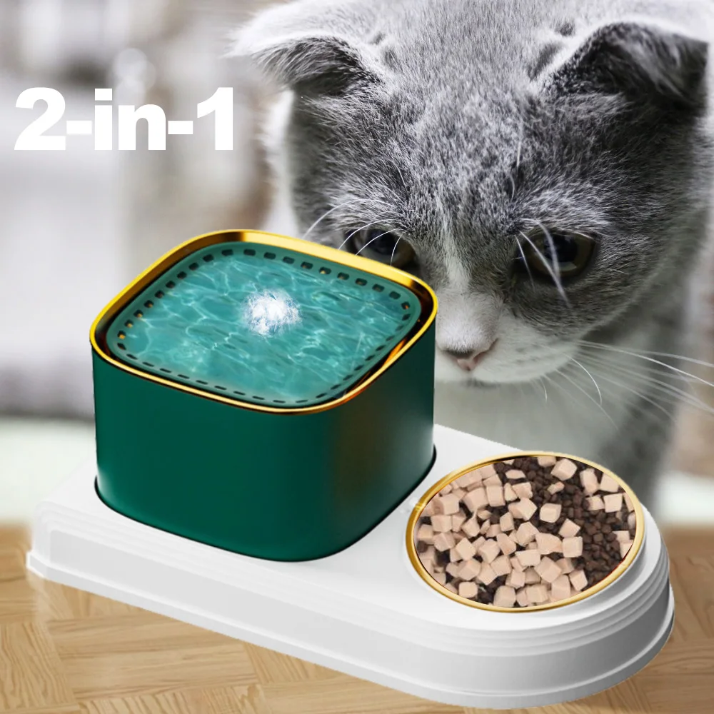 

2-in-1 Cats Water Fountain Auto Kitten Water Dispenser Large Capacity Cat Bowls USB Charge Pussy Water Source Pet Accessories